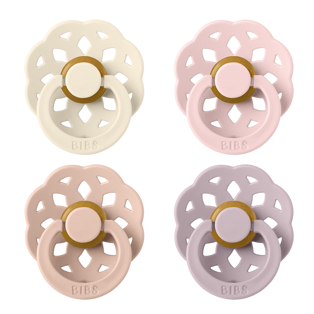 BIBS Color rund napp storlek 2, latex – Ivory/Blush/Woodchuck (4-pack) - MamaMilla