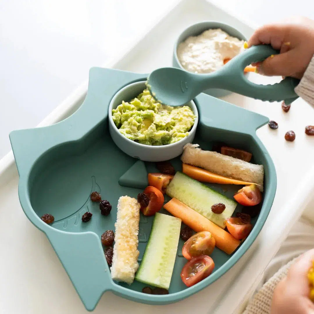 Tidy Tot Haklapp, Tallrik och Sked - SET - Uggla - Haklapp med ärmar - MamaMilla