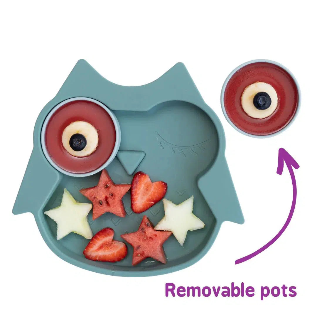 Tidy Tot Haklapp, Tallrik och Sked - SET - Uggla - Haklapp med ärmar - MamaMilla