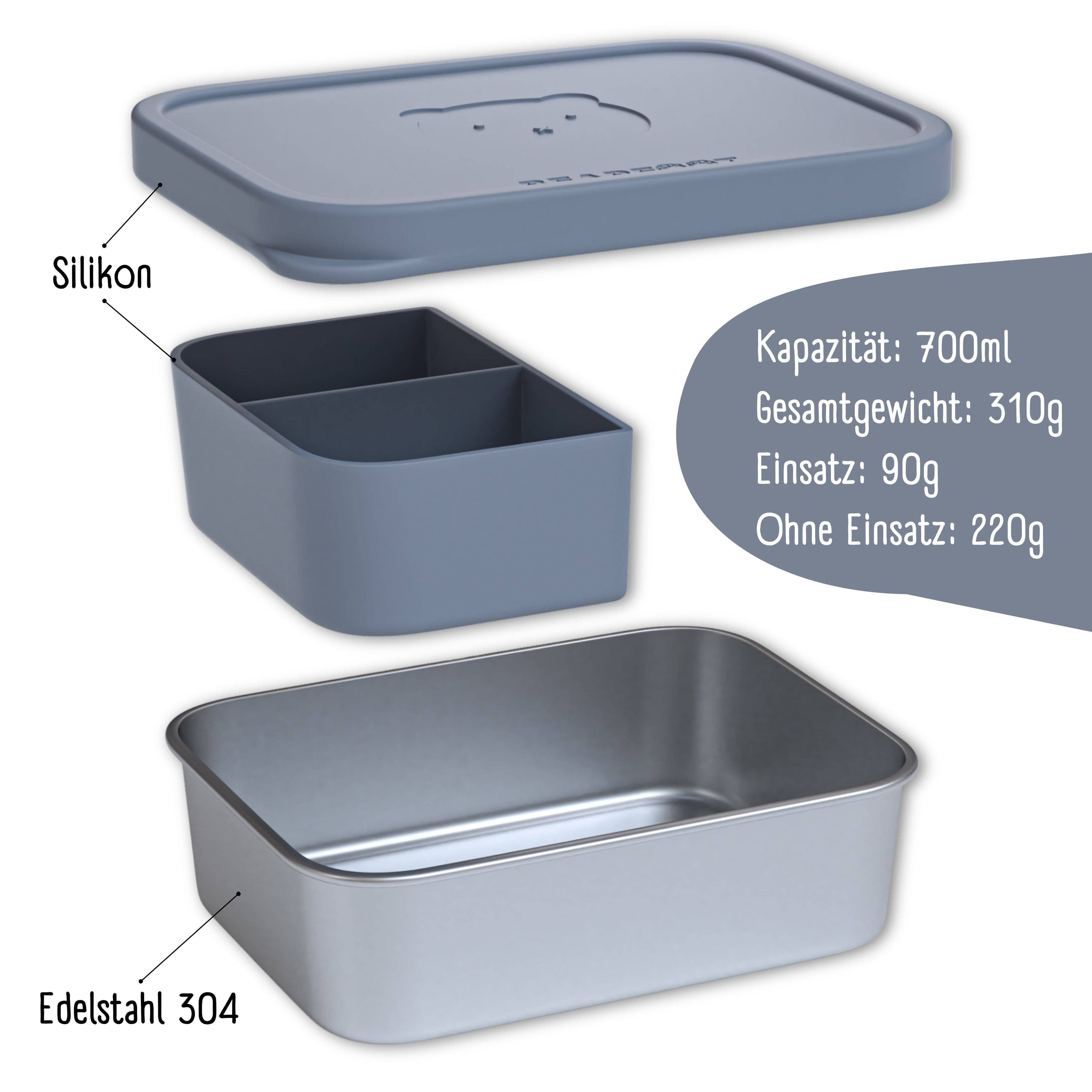 BEARFOOT Bento Stål Madkasse Med 4/6 Rum (justerbar) - Blue: 700 ml - Madkasse - MamaMilla