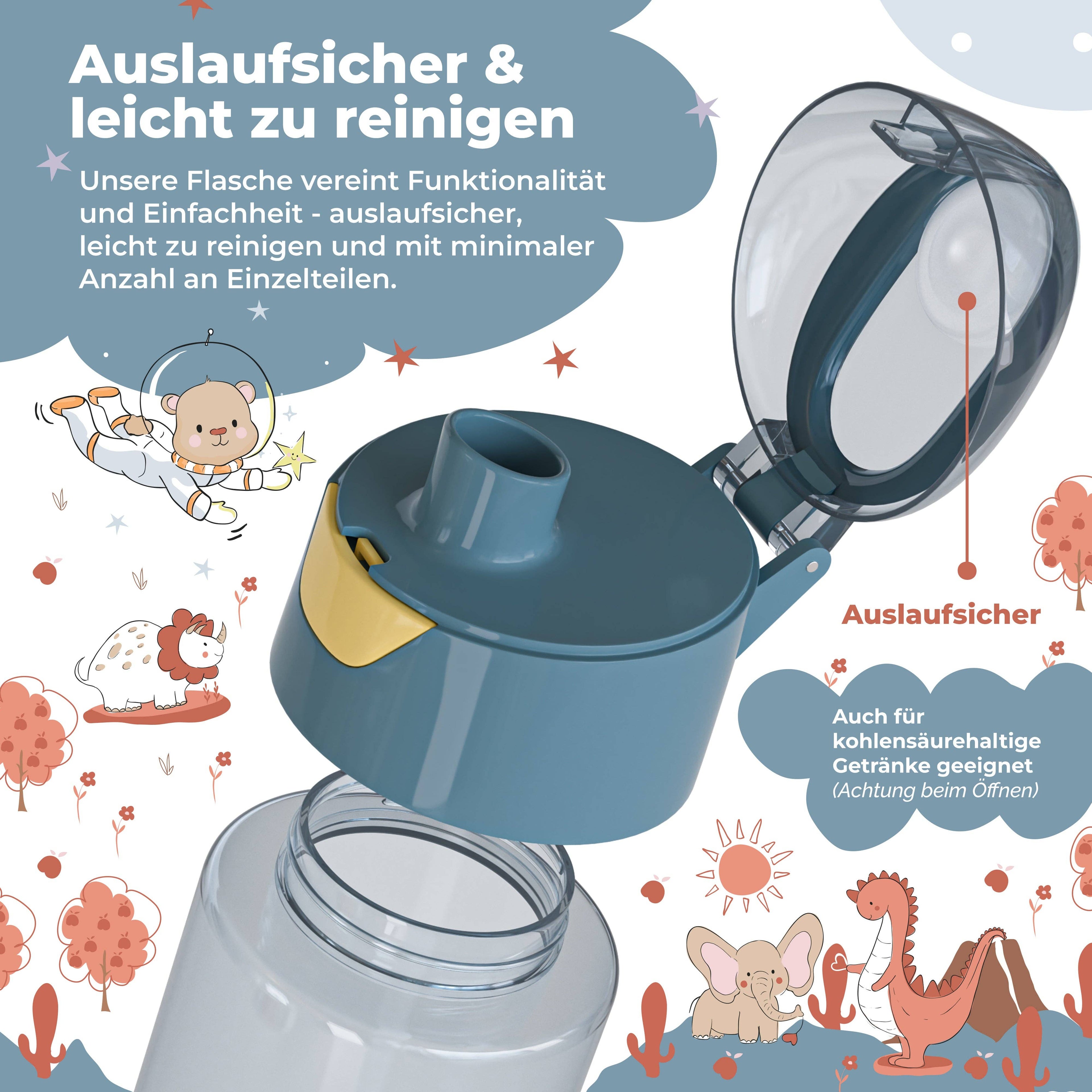 BEARFOOT Lätt dricksflaska med handtag och enkel öppning - 450 ml - Astronautbjörn - Dricksflaska av plast - MamaMilla