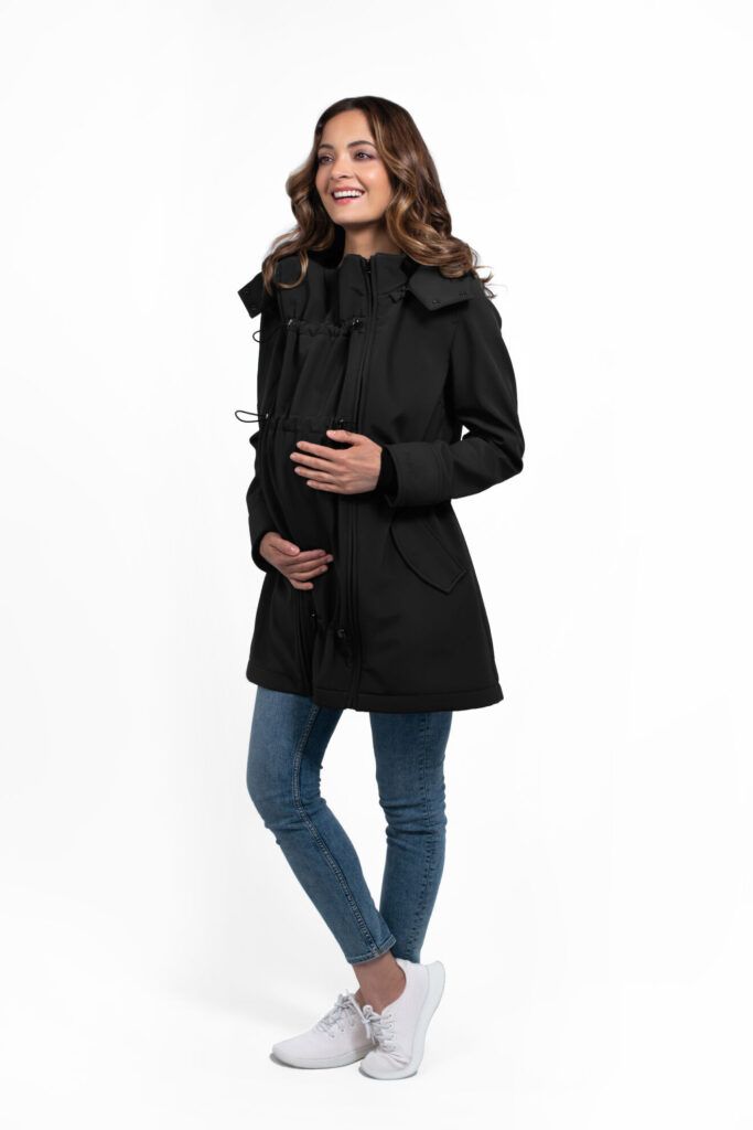 Wombat & Co. 4-i-1 softshell övergångsjacka för gravida kvinnor/bärjacka - Svart - - MamaMilla