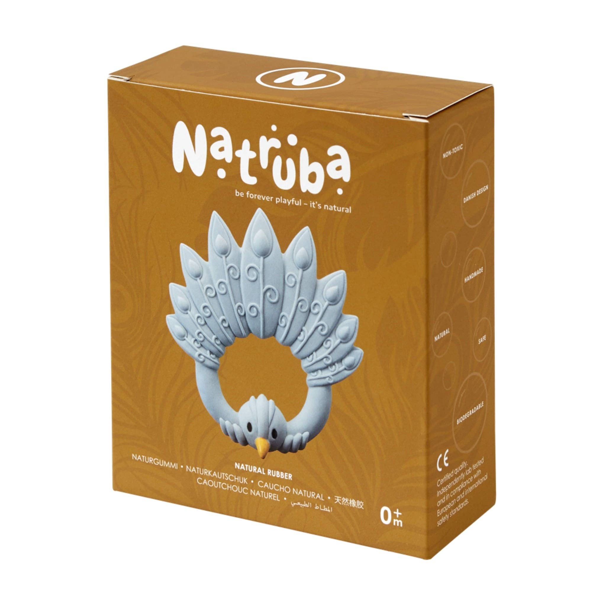 Natruba-bitring i naturgummi - Påfågel-Ljusblå - Bringning - MamaMilla
