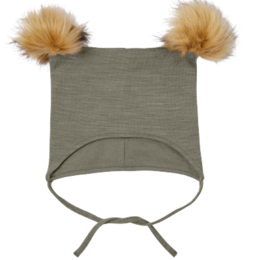 Name it Mössa i ull med Pom Pom - Wuppo - Vetiver - Babymössa - MamaMilla