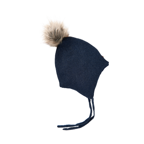 Minymo mössa med pompom - Black Iris - Ull-Hatt - MamaMilla