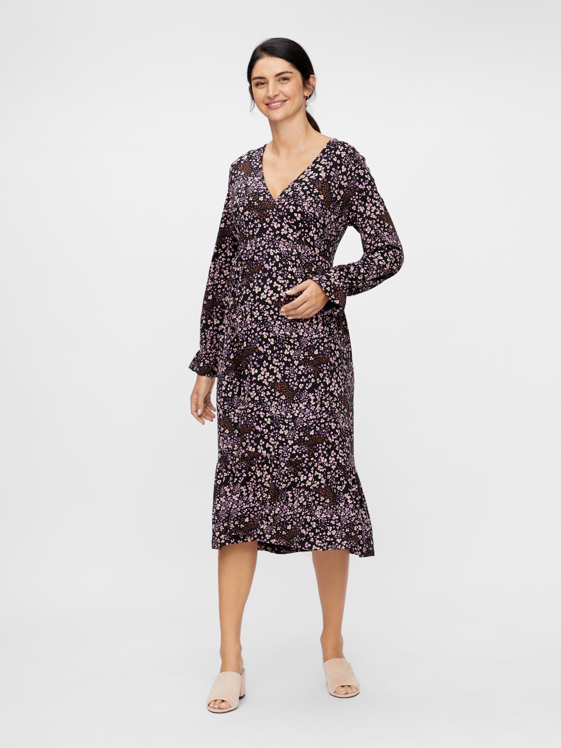 Mamalicious 2in1 midi gravidklänning - Rosa/gula blommor - Gravidkläder - MamaMilla