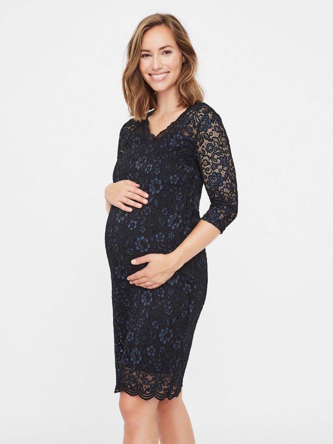 Mamalicious Tvåfärgad Gravidklänning i spets - Blå/Svart - Gravidkläder - MamaMilla