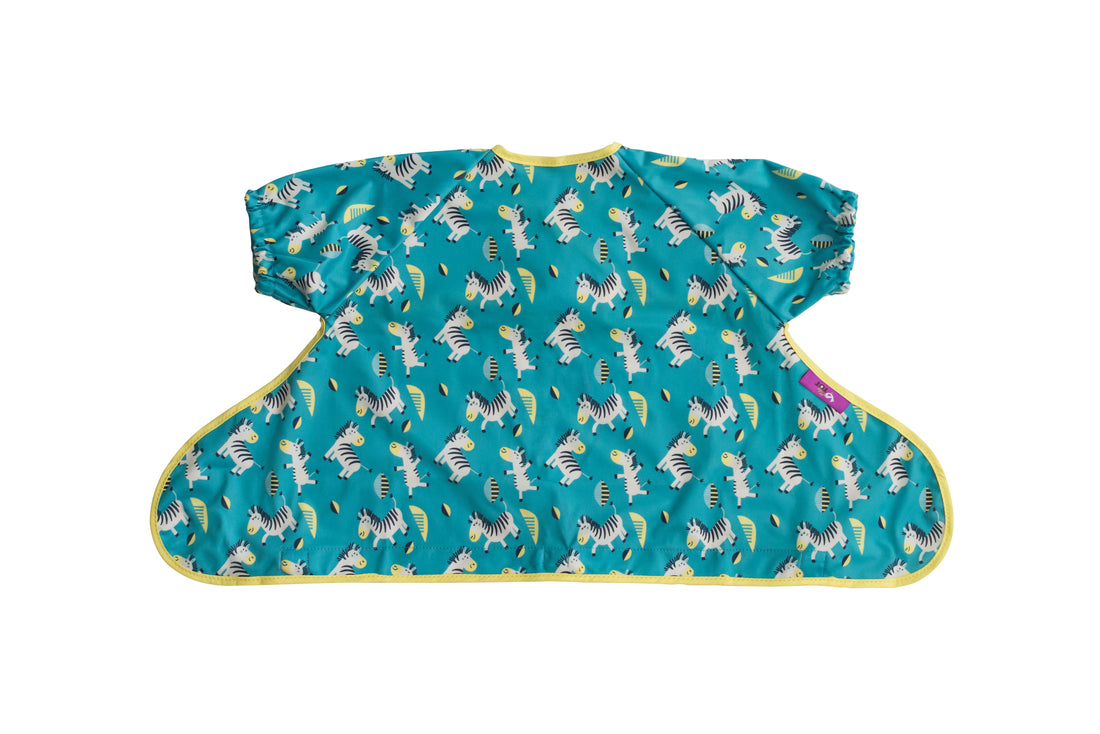 Tidy Tot Hagesmæk med Sugekop (korte ærmer) - Turkis Zebra - Hagesmæk med ærmer - MamaMilla