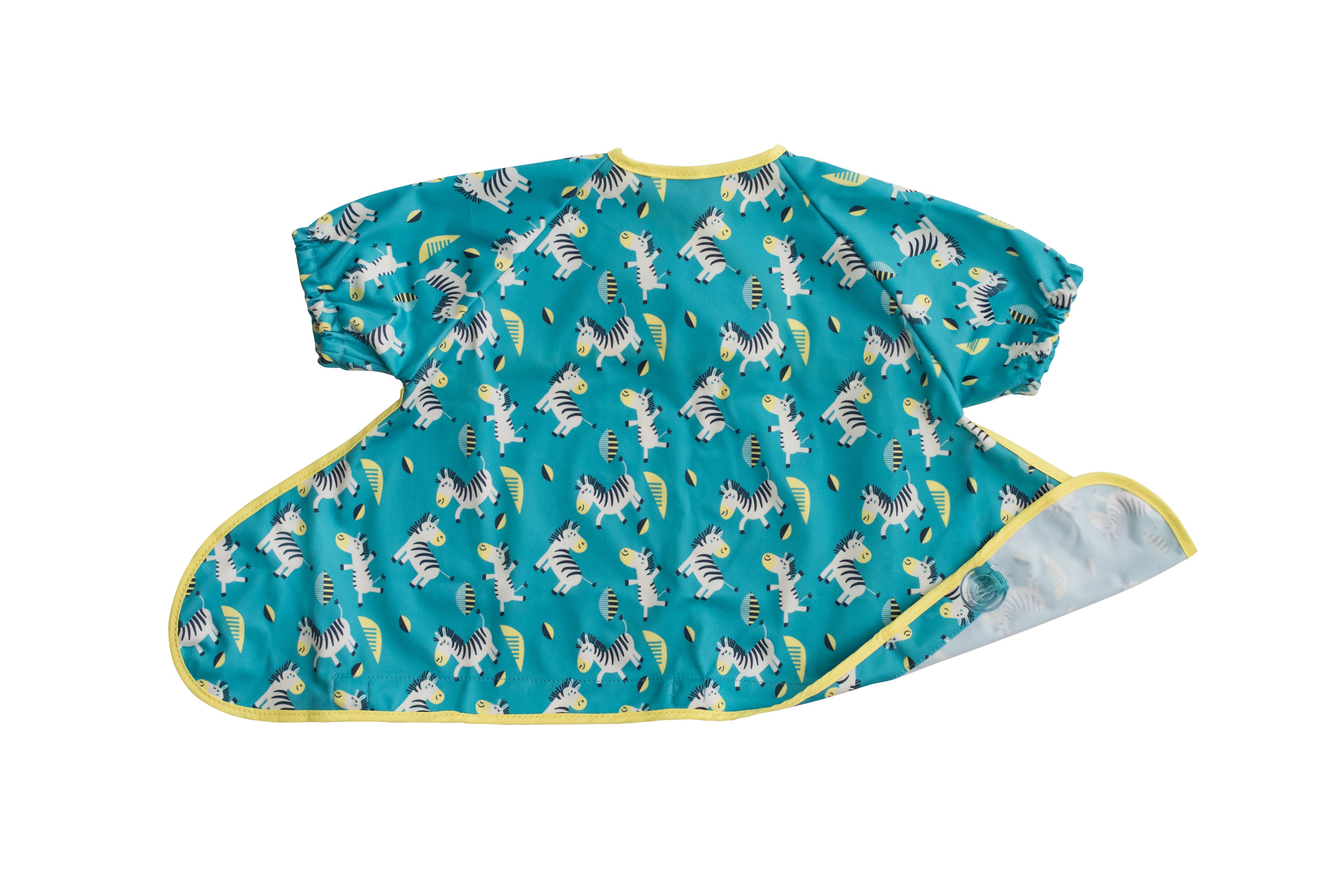 Tidy Tot Hagesmæk med Sugekop (korte ærmer) - Turkis Zebra - Hagesmæk med ærmer - MamaMilla
