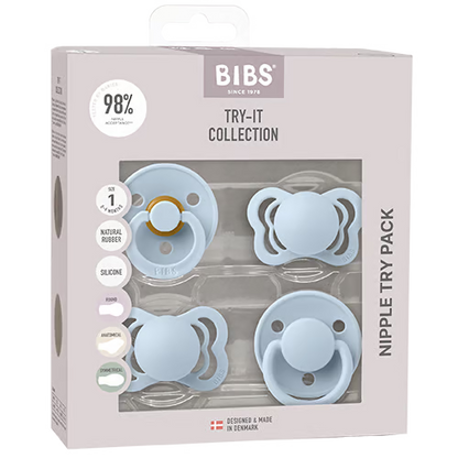 Bibs Try it - startpaket med nappar - Baby Blue