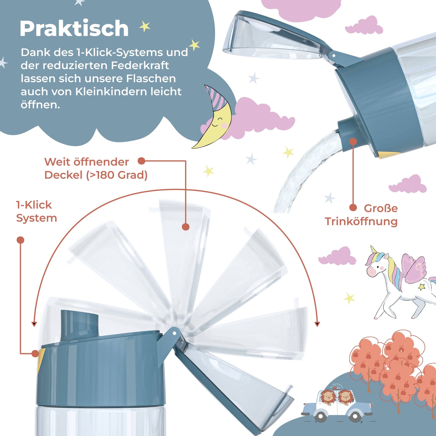 BEARFOOT Lätt dricksflaska med handtag och enkel öppning - 450 ml - Astronautbjörn - Dricksflaska av plast - MamaMilla