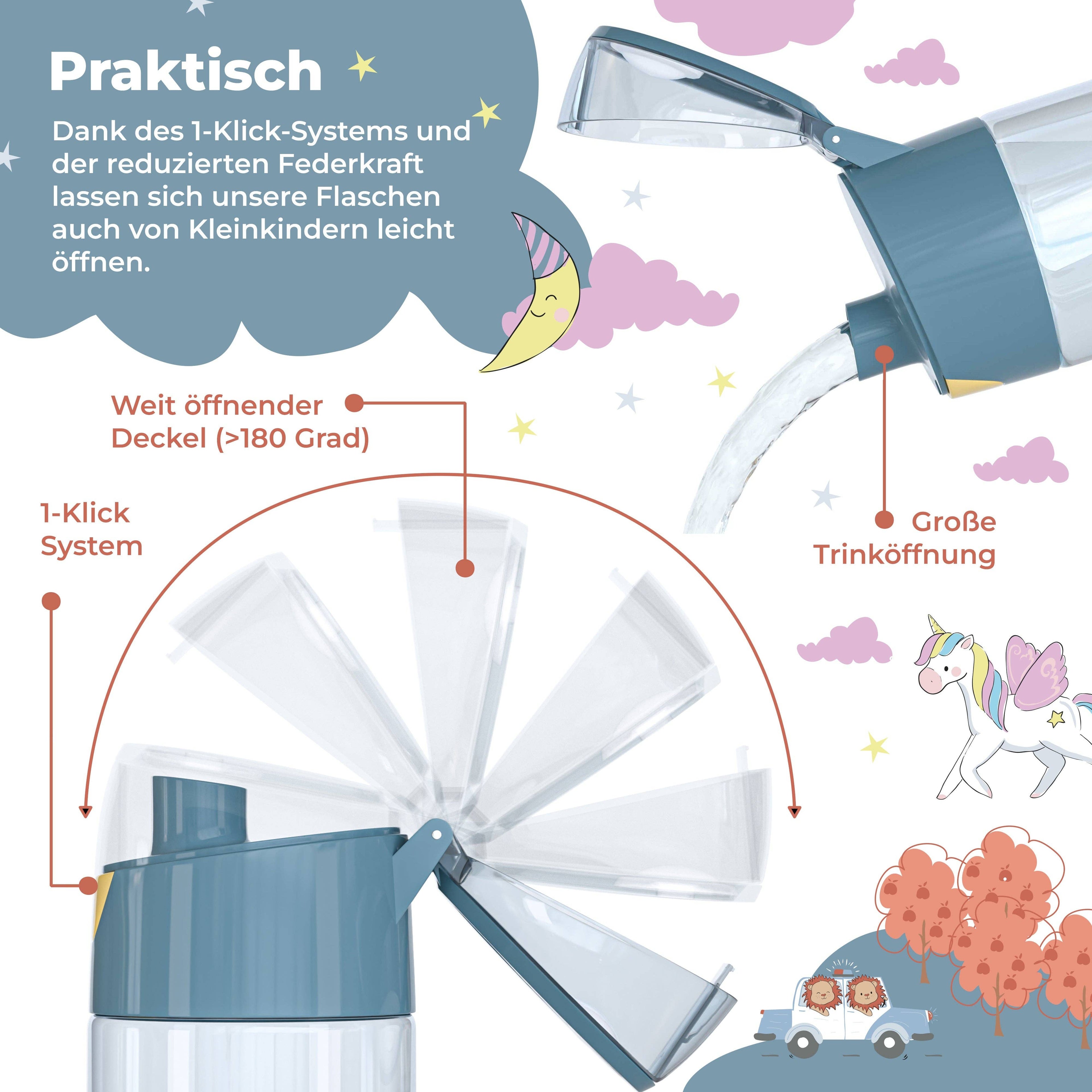 BEARFOOT Lätt dricksflaska med handtag och enkel öppning - 450 ml - Astronautbjörn - Dricksflaska av plast - MamaMilla