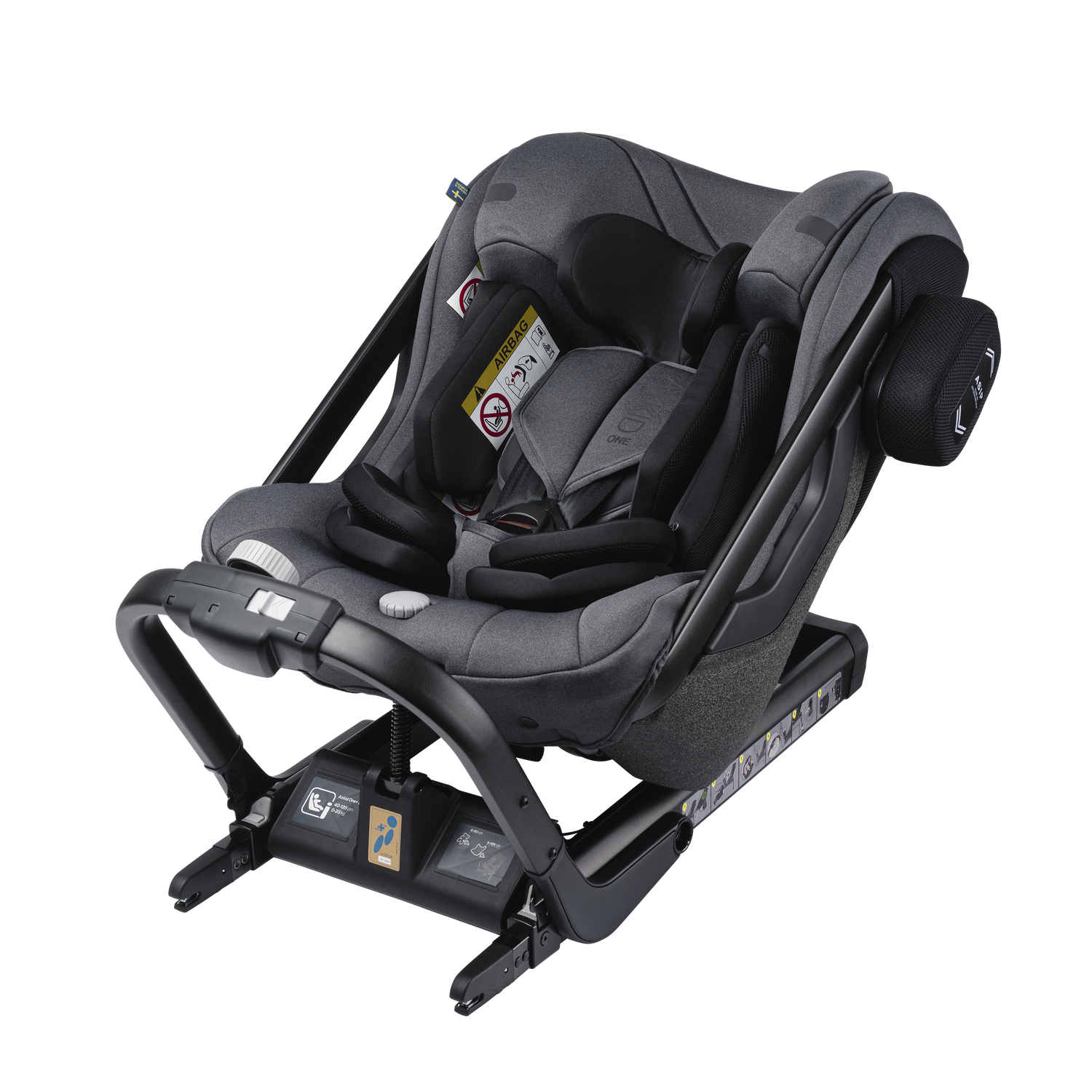Axkid ONE+ 2 - Granitmelerad - iSize 40-125 cm - 40-125 cm (Nyfödd till 7 år) - MamaMilla