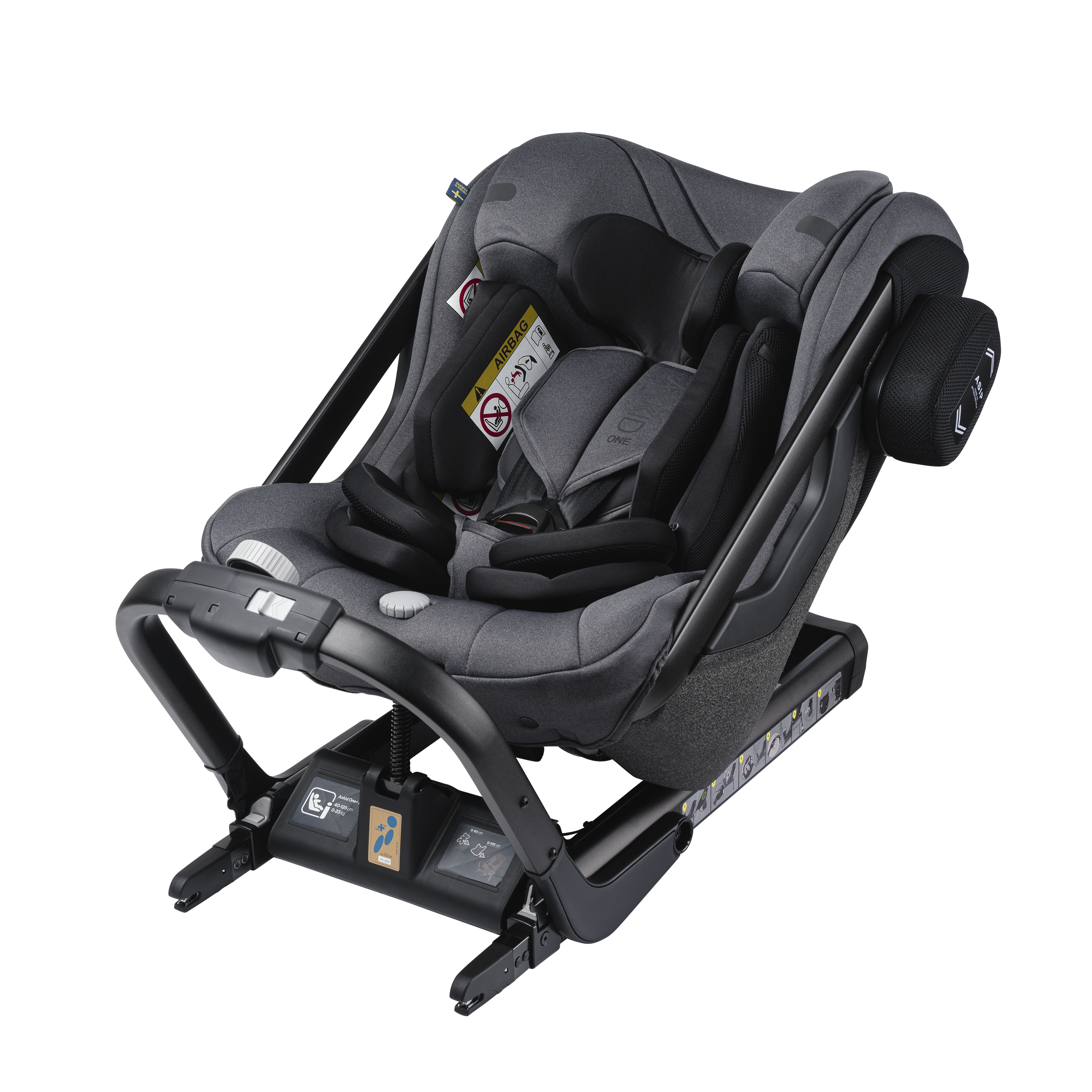Axkid ONE+ 2 - Granitmelerad - iSize 40-125 cm - 40-125 cm (Nyfödd till 7 år) - MamaMilla