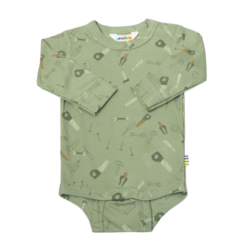 Joha body med långa ärmar i bambu - Dammgrön med verktyg - Body - MamaMilla