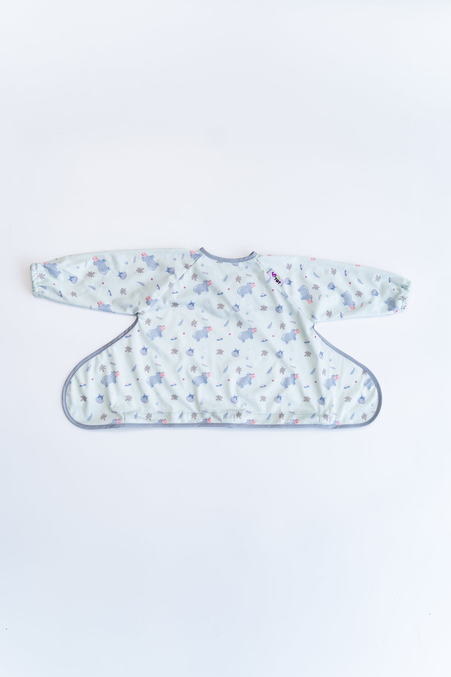 Tidy Tot Hagesmæk med Sugekop (lange ærmer) - Blå Flodhest - Hagesmæk med ærmer - MamaMilla