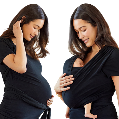 Moby Top med stöd och Wrap t-shirt Bump &amp; Beyond - Svart - Stretch omslag - MamaMilla