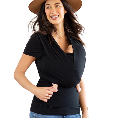 Moby Top med stöd och Wrap t-shirt Bump &amp; Beyond - Svart - Stretch omslag - MamaMilla