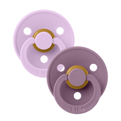 BIBS Color rund napp storlek 2, latex – Violet Sky/Mauve (2-pack) - MamaMilla