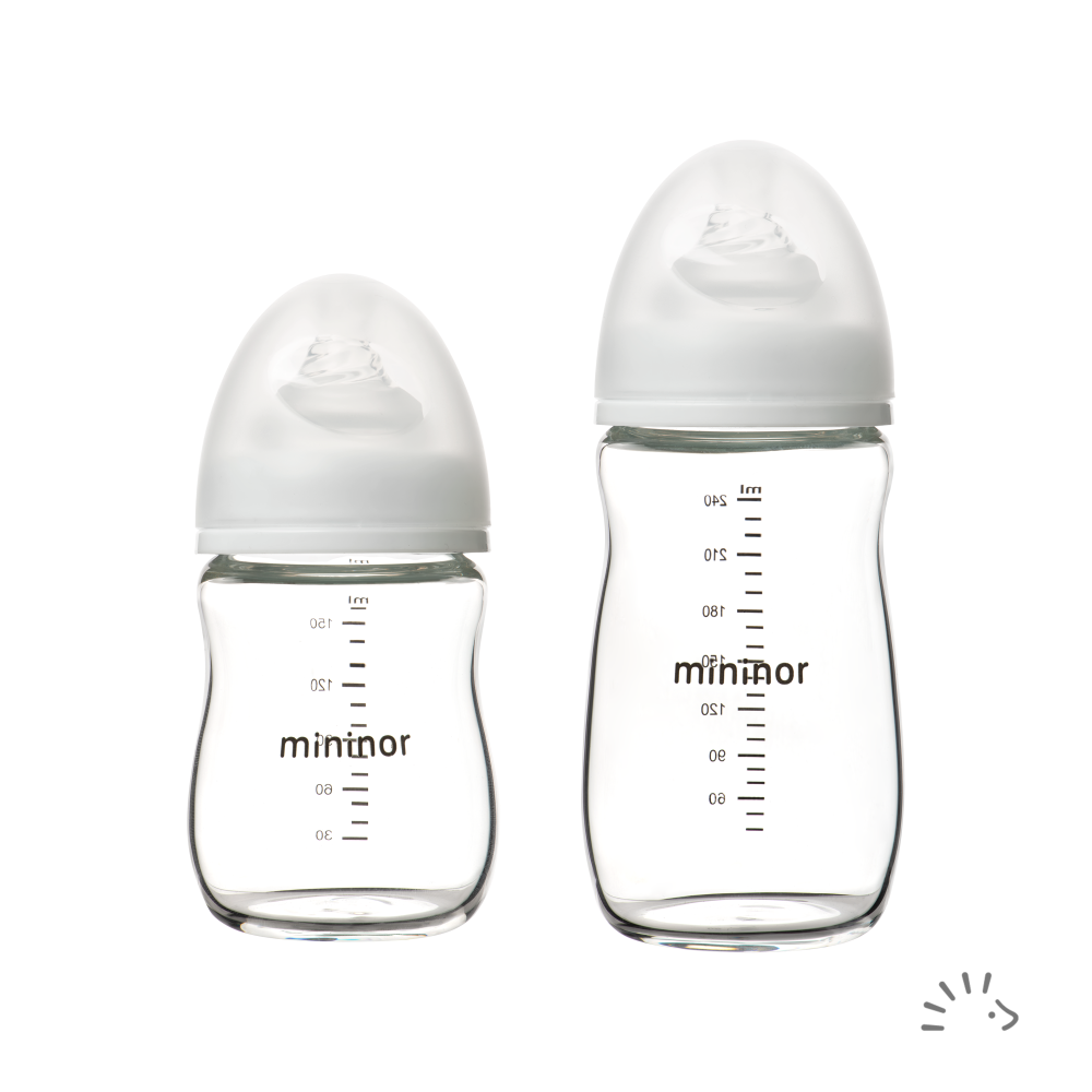 Mininor sutteflaske i glas og silikone - transparent