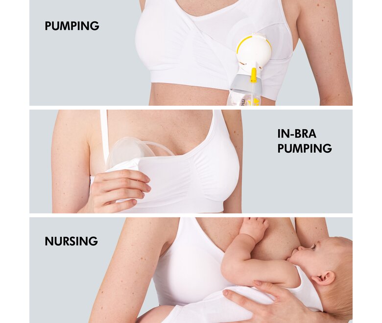 Medela Bekväm 3-i-1 amnings- och pumpbh, vit, storlek L - MamaMilla