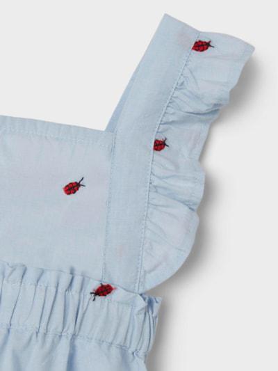 Name it Romper med broderi - Ferilla - Nyckelpigor - Chambray Blue - Jumpsuit - MamaMilla