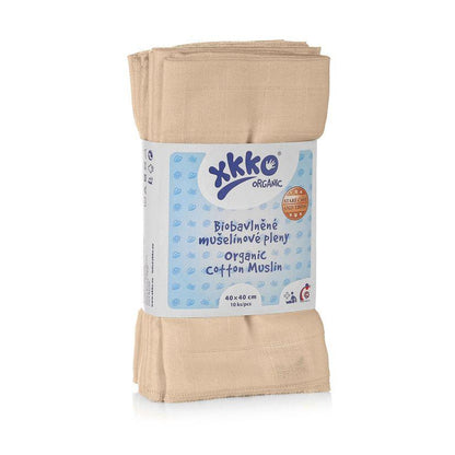 XKKO Tvättlapp i Ekologisk bomull - Muslin - 40x40 cm - 10 stycken - Naturlig - Tvättlappar - MamaMilla