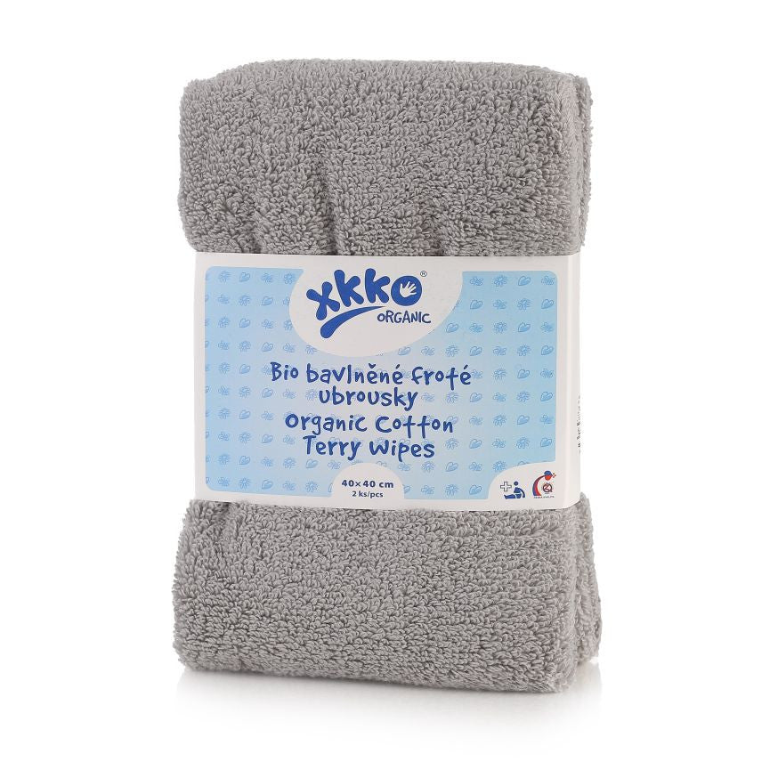 XKKO Tvättlapp/handduk i ekologisk bomullsfrotté - 40x40 cm - 2 st - Grå - Tvättlappar - MamaMilla