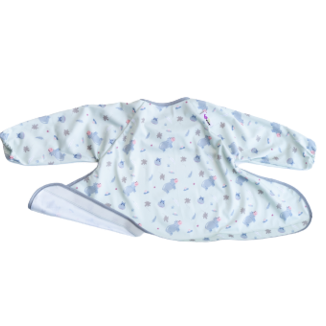 Tidy Tot Hagesmæk med Lange Ærmer til Bakke - Blå Flodhest - Hagesmæk med ærmer - MamaMilla