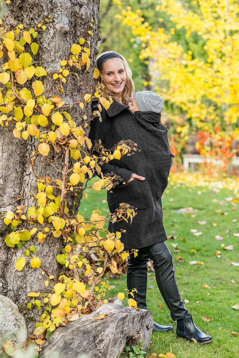 Mamalila 4in1 bärare och gravidjacka även för ryggbärande - Ull - Antracit - Bärjacka - MamaMilla