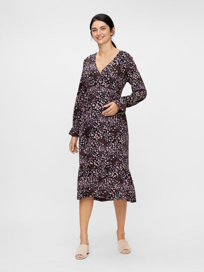 Mamalicious 2in1 midi gravidklänning - Rosa/gula blommor - Gravidkläder - MamaMilla