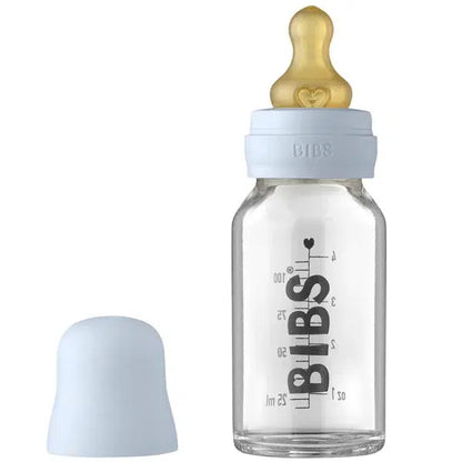 Bibs glasnappflaska - Latex - 110 ml. - Babyblå - Flaska baby - MamaMilla