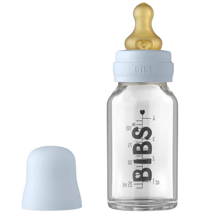 Bibs glasnappflaska - Latex - 110 ml. - Babyblå - Flaska baby - MamaMilla