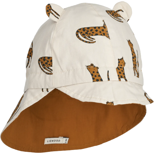 Liewood vändbar solhatt med brätte och öra - Gorm - Leopard / Sandy - Solhatt - MamaMilla