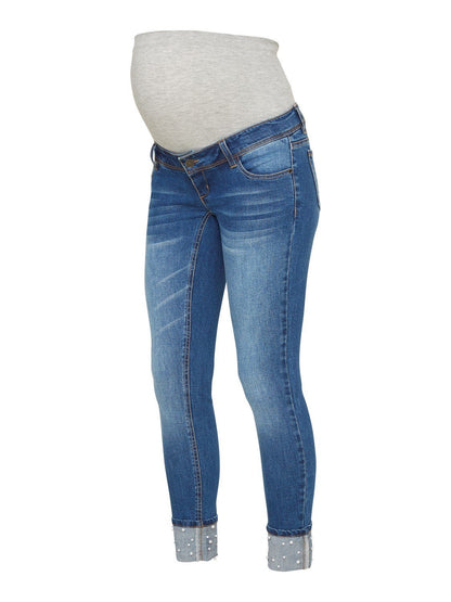 Mamalicious gravidjeans med pärlnubbar - Denim - Gravidkläder - MamaMilla
