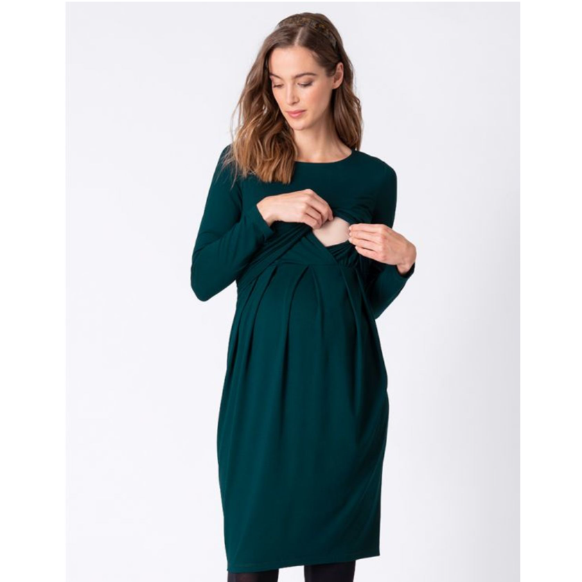 Seraphine gravidklänning med långa ärmar - Peachey - Emerald - Amningskläder - MamaMilla