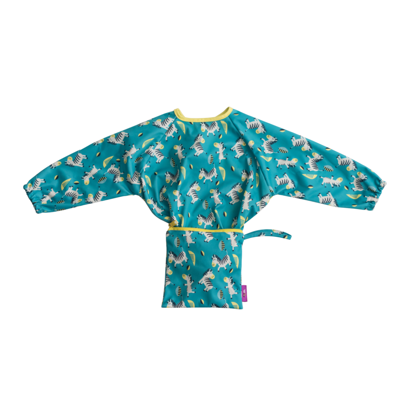 Tidy Tot Hagesmæk med Sugekop (lange ærmer) - Turkis Zebra - Hagesmæk med ærmer - MamaMilla