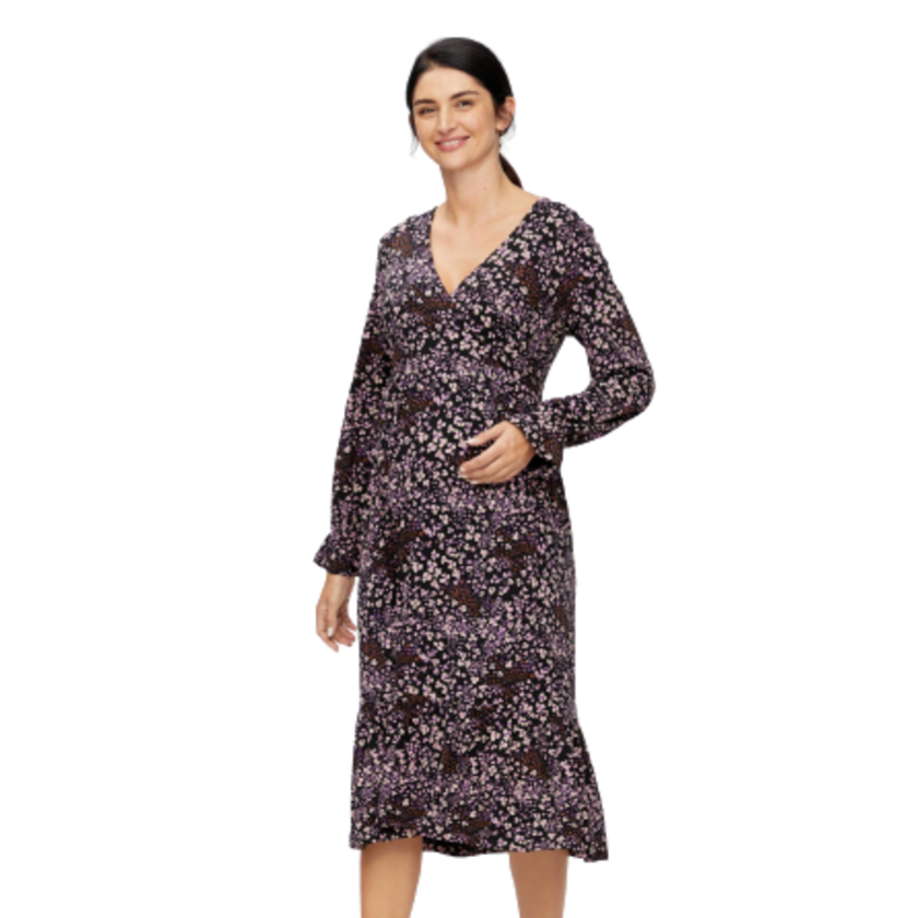 Mamalicious 2in1 midi gravidklänning - Rosa/gula blommor - Gravidkläder - MamaMilla