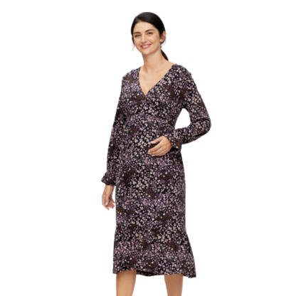 Mamalicious 2in1 midi gravidklänning - Rosa/gula blommor - Gravidkläder - MamaMilla